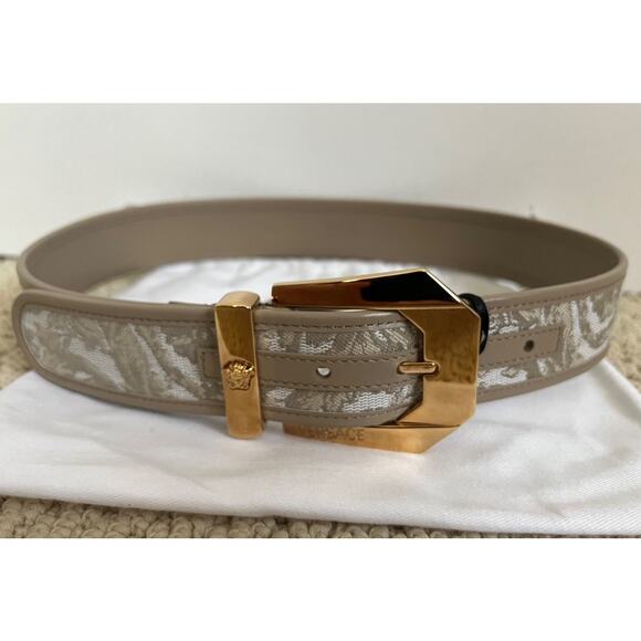 138. Versace Medusa Heritage Barocco Jacquard Logo Buckle Leather Belt main image 6